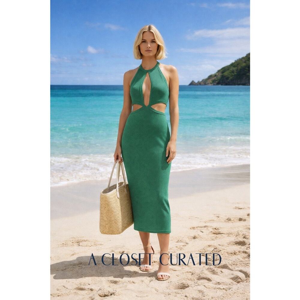 Suboo Aylish Halter Midi Dress Large Green NWT